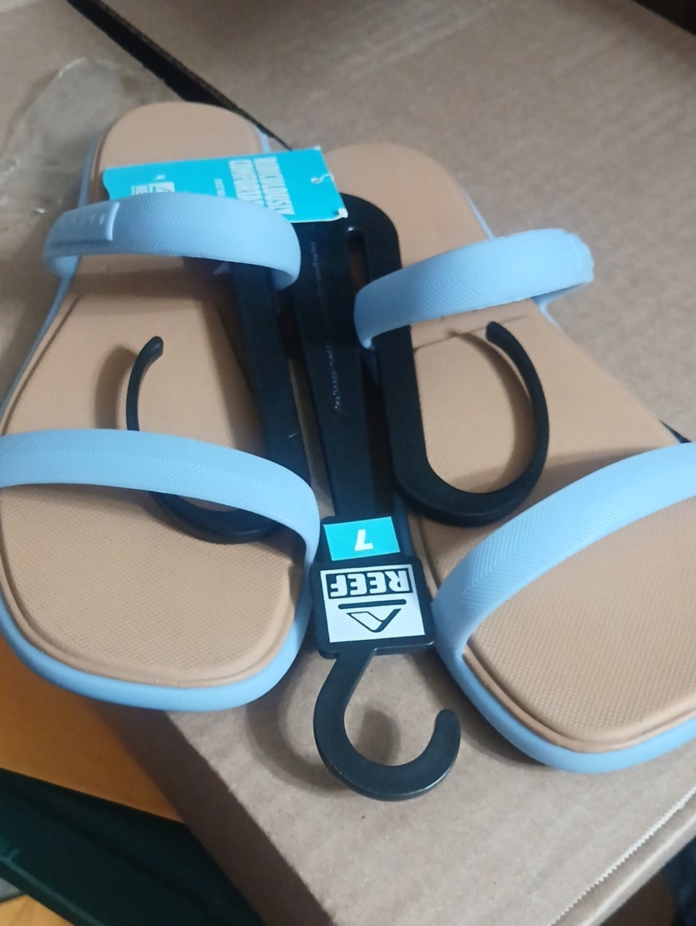 Reef Women's Light Blue and Tan Double Strap Sandals